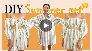 DIY Refashion Men's shirt into 2 piece summer set - Step by step tutorial 520